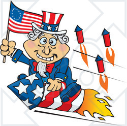 Clipart Illustration of Uncle Sam Waving A Flag And Riding A Rocket On Independence Day