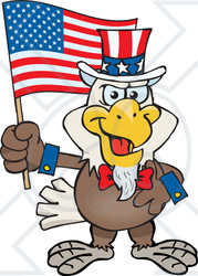 Clipart Illustration of a Patriotic Uncle Sam Bald Eagle Waving An American Flag On Independence Day