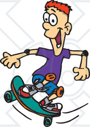 Clipart Illustration of a Skateboarding Red Haired Boy With Knee Pads