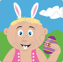 Clipart Illustration of a Caucasian Boy Wearing Bunny Ears And Holding An Easter Egg