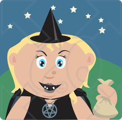 Clipart Illustration of a Caucasian Girl Trick Or Treating On Halloween In A Witch Costume