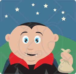 Clipart Illustration of a Caucasian Boy Trick Or Treating On Halloween In A Vampire Costume