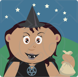 Clipart Illustration of a Latin American Girl Trick Or Treating On Halloween In A Witch Costume
