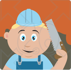 Clipart Illustration of a Caucasian Construction Worker Boy Holding A Saw