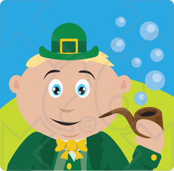 Clipart Illustration of a Caucasian St Patrick's Day Leprechaun Boy Smoking A Tobacco Pipe