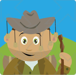 Clipart Illustration of a Latin American Boy Wearing An Aussie Hat And Hiking