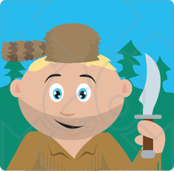 Clipart Illustration of a Caucasian Frontiersman Holding A Knife And Wearing A Coon Skin Hat