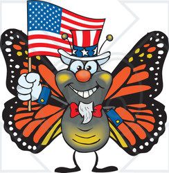 Clipart Illustration of a Patriotic Uncle Sam Monarch Butterfly Waving An American Flag On Independence Day