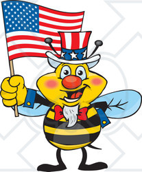 Clipart Illustration of a Patriotic Uncle Sam Bee Waving An American Flag On Independence Day