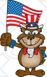 Clipart Illustration of a Patriotic Uncle Sam Bear Waving An American Flag On Independence Day