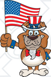 Clipart Illustration of a Patriotic Uncle Sam Bulldog Waving An American Flag On Independence Day
