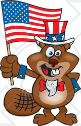 Clipart Illustration of a Patriotic Uncle Sam Beaver Waving An American Flag On Independence Day