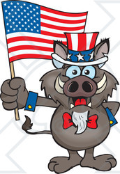 Clipart Illustration of a Patriotic Uncle Sam Boar Waving An American Flag On Independence Day
