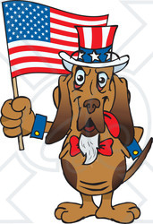Clipart Illustration of a Patriotic Uncle Sam Bloodhound Waving An American Flag On Independence Day