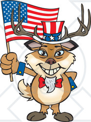 Clipart Illustration of a Patriotic Uncle Sam Buck Waving An American Flag On Independence Day