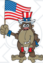 Clipart Illustration of a Patriotic Uncle Sam Ape Waving An American Flag On Independence Day
