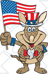 Clipart Illustration of a Patriotic Uncle Sam Armadillo Waving An American Flag On Independence Day