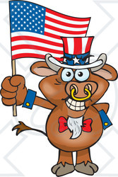 Clipart Illustration of a Patriotic Uncle Sam Bull Waving An American Flag On Independence Day