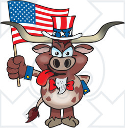 Clipart Illustration of a Patriotic Uncle Sam Steer Waving An American Flag On Independence Day