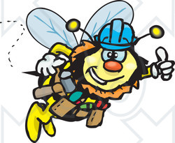 Clipart Illustration of a Honey Bee Character Construction Worker Wearing A Hardhat