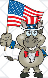 Clipart Illustration of a Patriotic Uncle Sam Donkey Waving An American Flag On Independence Day