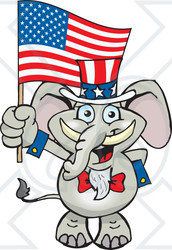 Clipart Illustration of a Patriotic Uncle Sam Elephant Waving An American Flag On Independence Day