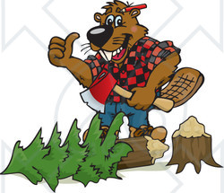 Clipart Illustration of a Lumberjack Beaver Holding An Axe Over A Tree