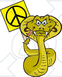 Clipart Illustration of a Peaceful Cobra Snake Holding A Peace Sign