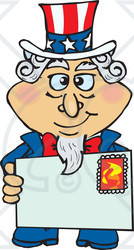 Clipart Illustration of an American Uncle Sam Holding A Stamped Envelope