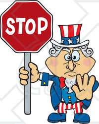 Clipart Illustration of an American Uncle Sam Holding A Stop Sign With His Hand Out