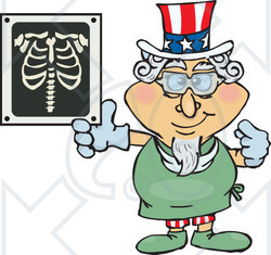 Clipart Illustration of an American Uncle Sam Radiologist Pointing To An Xray