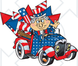 Clipart Illustration of an American Uncle Sam Driving A Ute With Rockets In The Back