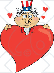 Clipart Illustration of an American Uncle Sam With A Giant Red Heart