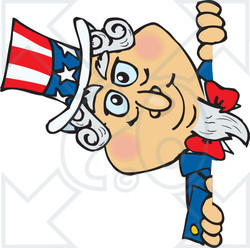 Clipart Illustration of an American Uncle Sam Looking Around A Wall