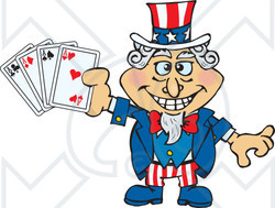 Clipart Illustration of an American Uncle Sam Holding Playing Cards