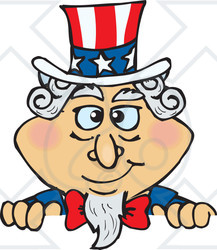 Clipart Illustration of an American Uncle Sam Looking Over A Wall
