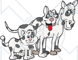 Clipart Illustration of a Cloned Matching Cat, Dog And Horse