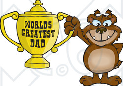 Royalty-free (RF) Clipart Illustration of a Bear Character Holding A Golden Worlds Greatest Dad Trophy