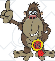 Royalty-free (RF) Clipart Illustration of an Ape Character Wearing A Best Dad Ever Ribbon