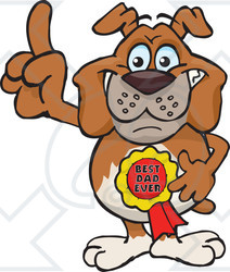Royalty-free (RF) Clipart Illustration of a Bulldog Character Wearing A Best Dad Ever Ribbon