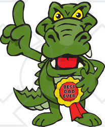 Royalty-free (RF) Clipart Illustration of a Gator Character Wearing A Best Dad Ever Ribbon