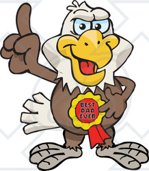 Royalty-free (RF) Clipart Illustration of a Bald Eagle Character Wearing A Best Dad Ever Ribbon