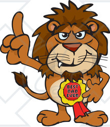 Royalty-free (RF) Clipart Illustration of a Lion Character Wearing A Best Dad Ever Ribbon