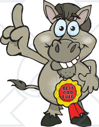 Royalty-free (RF) Clipart Illustration of a Donkey Character Wearing A Best Dad Ever Ribbon