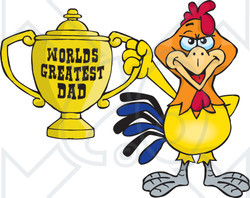 Royalty-free (RF) Clipart Illustration of a Rooster Bird Character Holding A Golden Worlds Greatest Dad Trophy