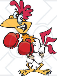 Royalty-free (RF) Clipart Illustration of a Red And White Rooster Character Boxing