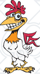 Royalty-free (RF) Clipart Illustration of a Red And White Rooster Character With Sparkling Teeth