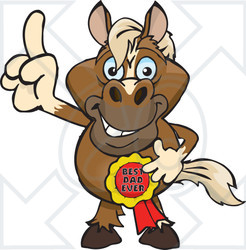 Royalty-free (RF) Clipart Illustration of a Horse Character Wearing A Best Dad Ever Ribbon