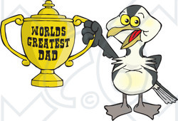 Royalty-free (RF) Clipart Illustration of a Shag Bird Character Holding A Golden Worlds Greatest Dad Trophy