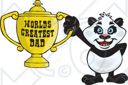 Royalty-free (RF) Clipart Illustration of a Giant Panda Character Holding A Golden Worlds Greatest Dad Trophy
